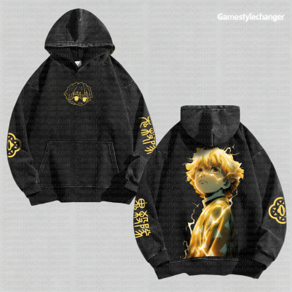 Unisex Anime Graphic Streetwear Vintage Washed Hoodie