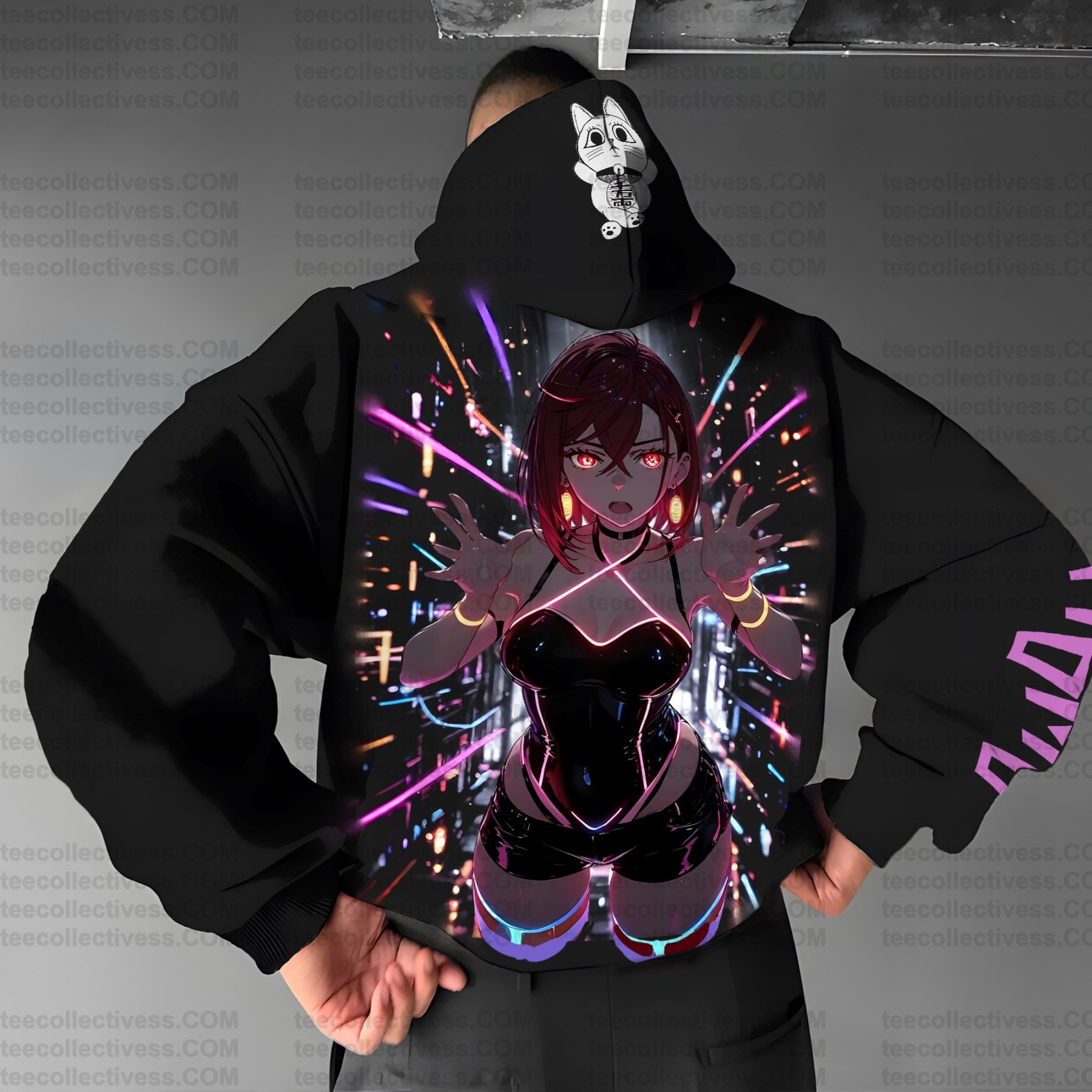 Unisex Anime Print Embroidered Casual Oversized Hoodie