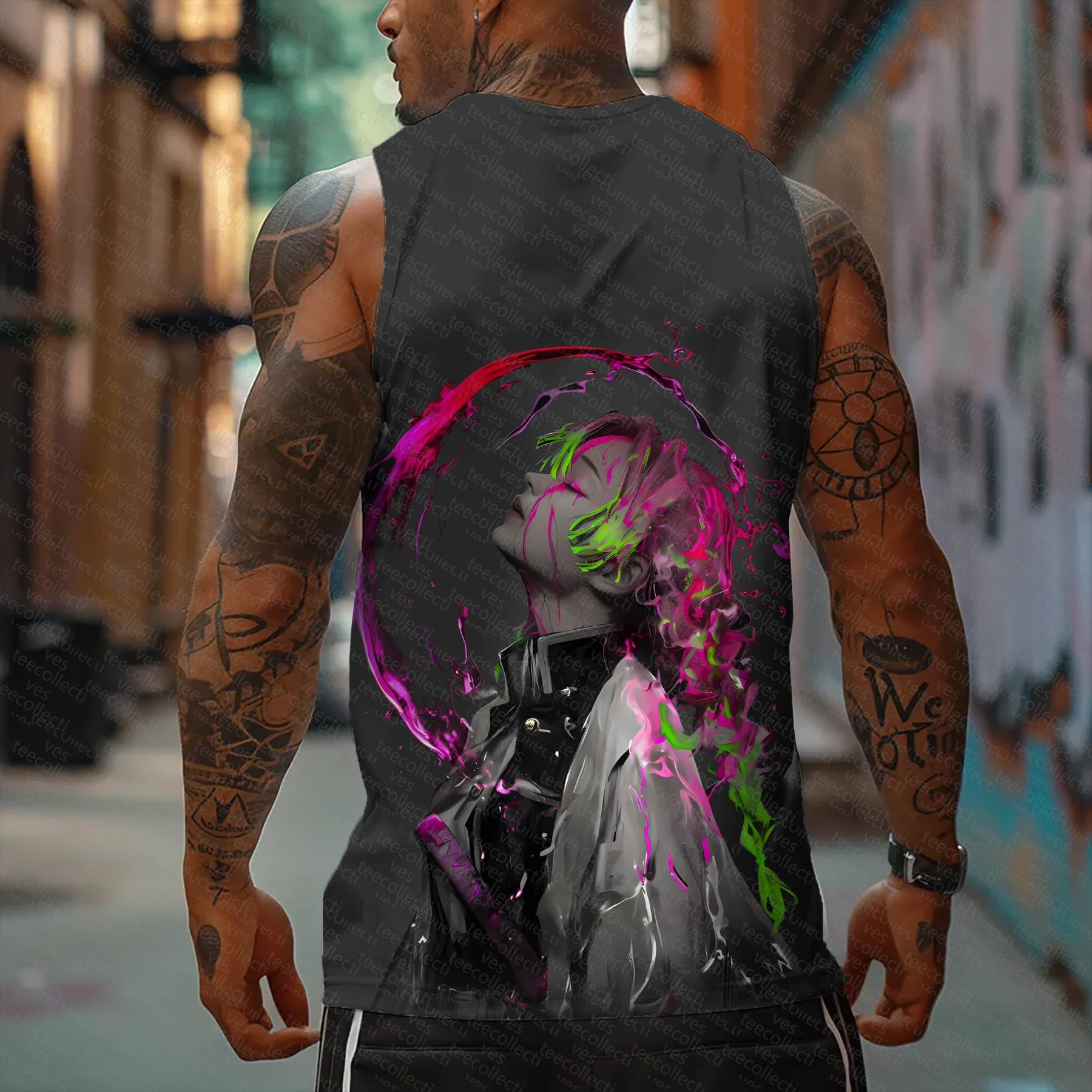 Oversized Anime Print Gym Tank Top