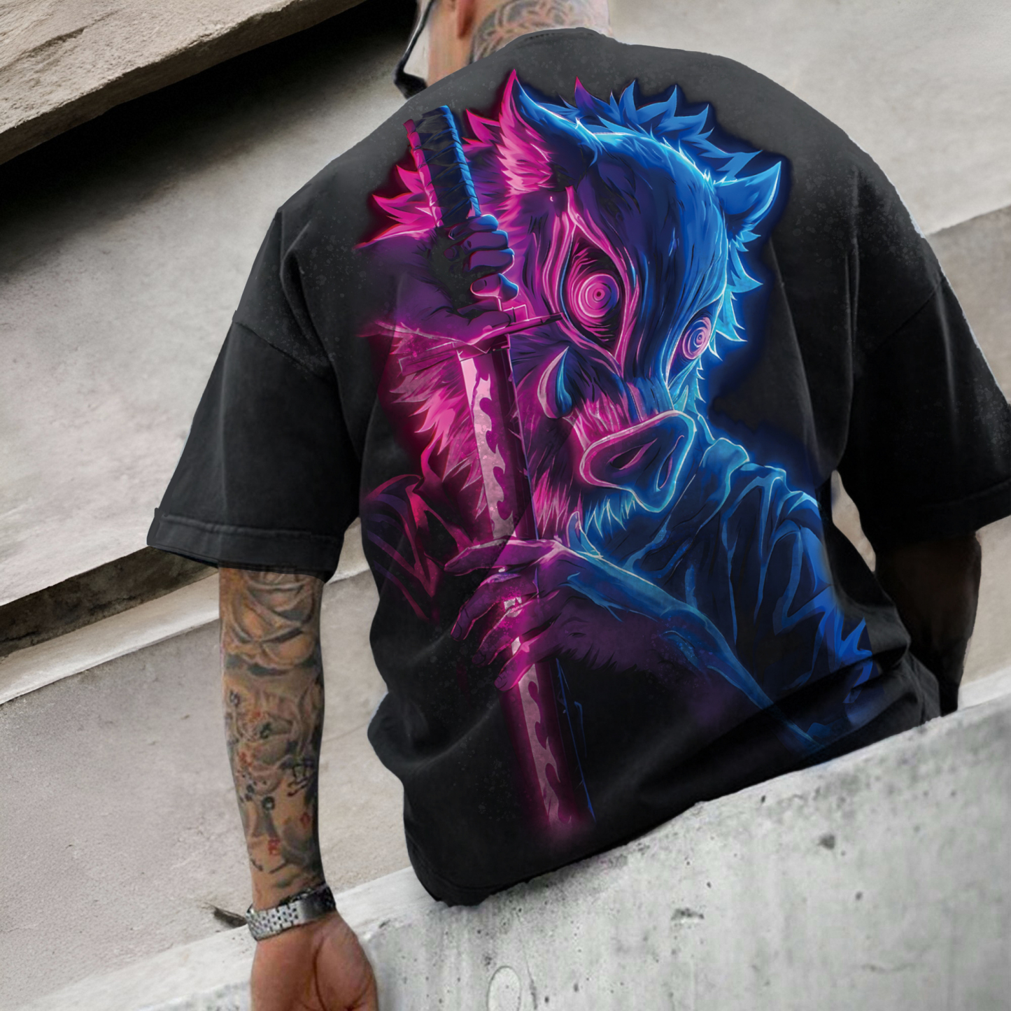 Inosuke Vintage 3D Direct Inkjet Printed Washed Unisex T-Shirt