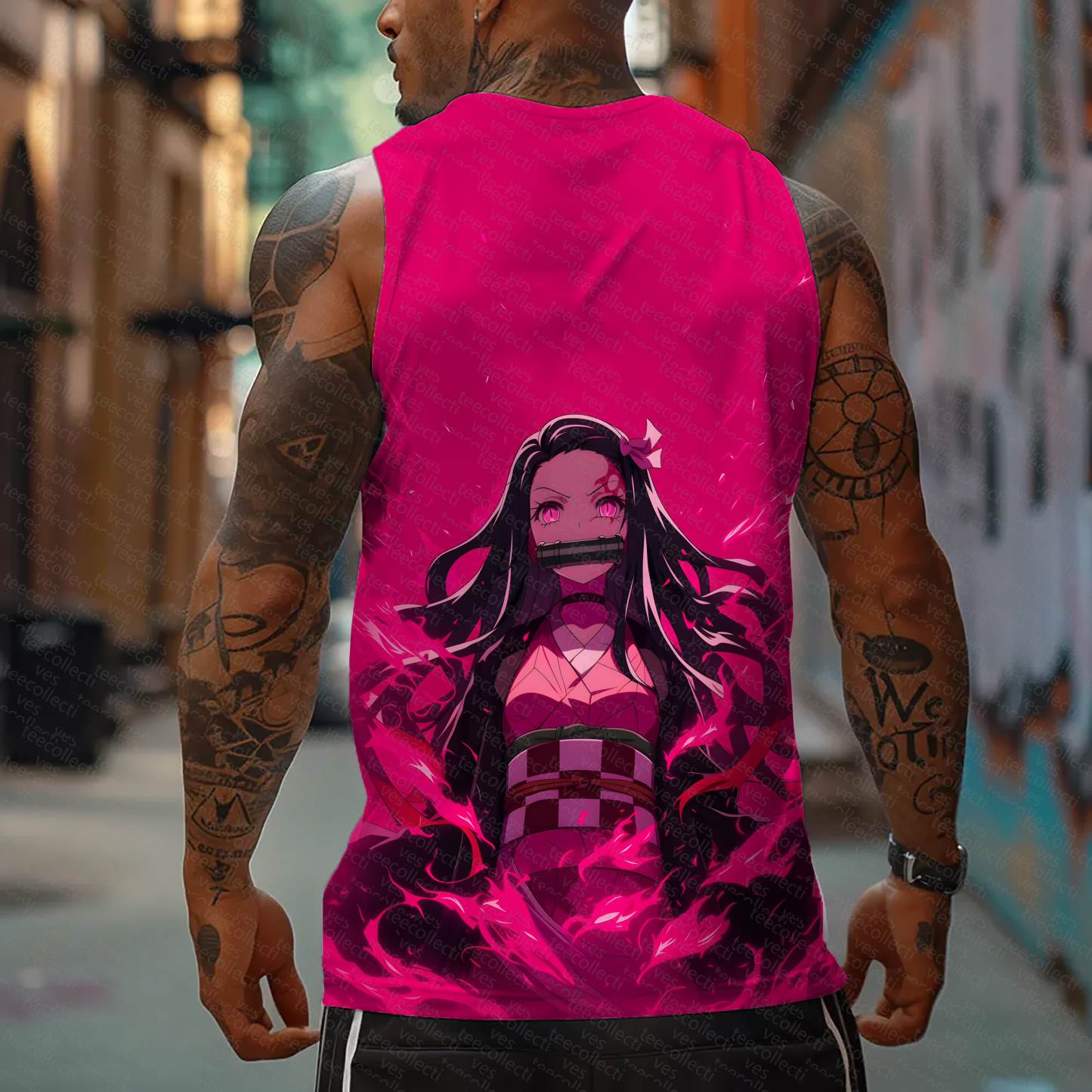 Oversized Anime Print Gym Tank Top
