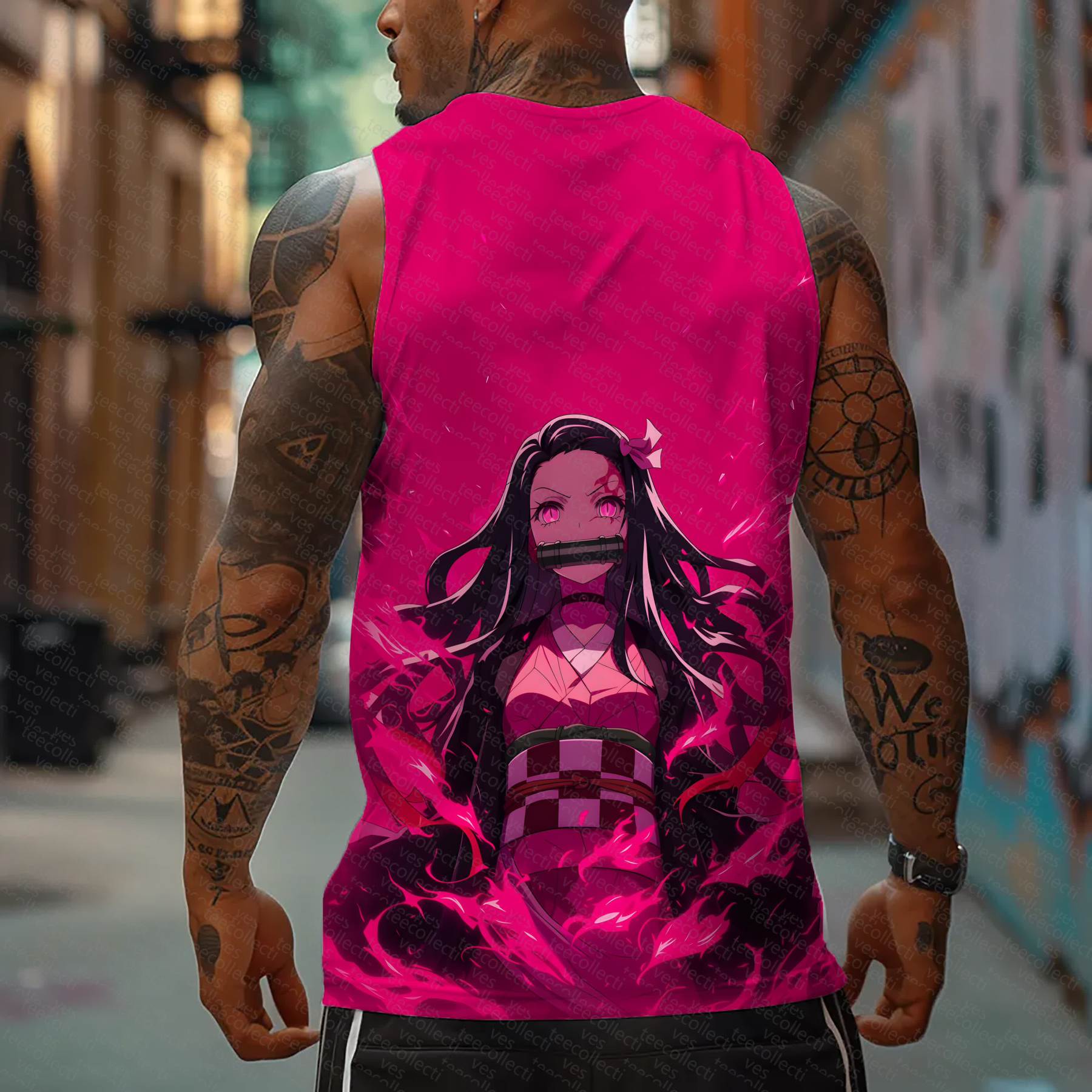 Oversized Anime Print Gym Tank Top