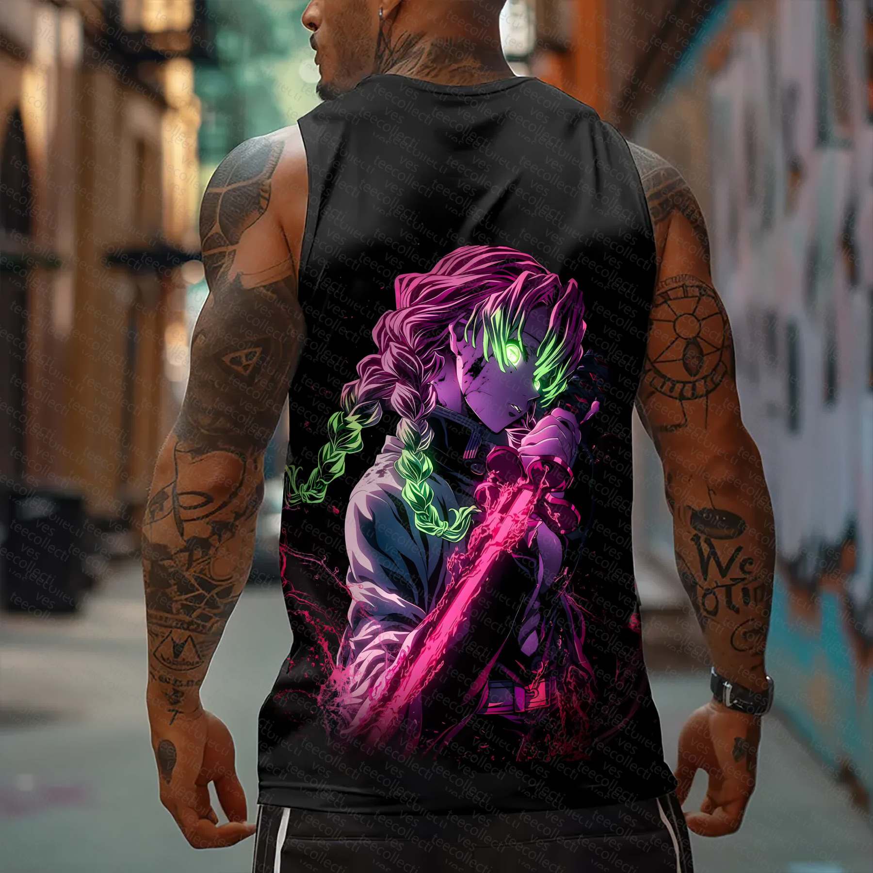 Oversized Anime Print Gym Tank Top