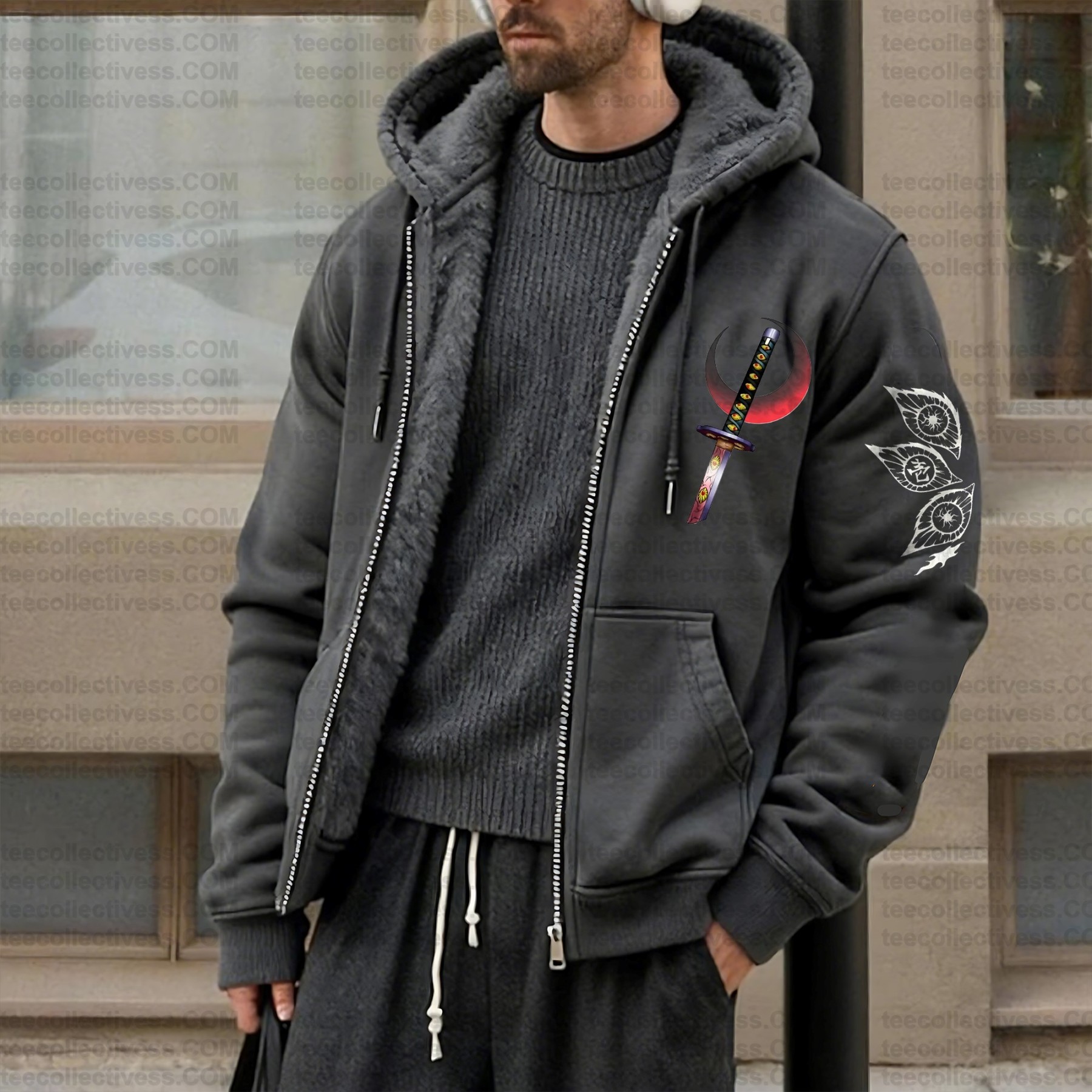 Unisex Graphic Streetwear Vintage Zipper Cardigan Plush Hoodie