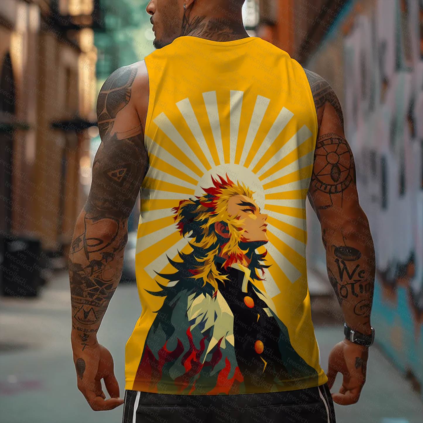 Oversized Anime Print Gym Tank Top