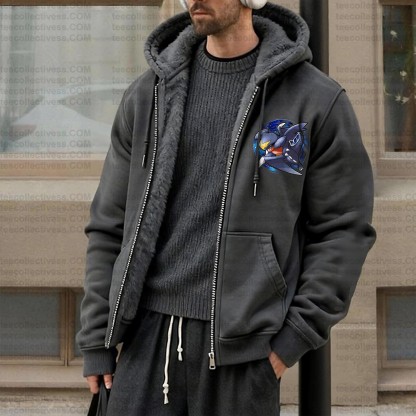 Unisex Graphic Streetwear Vintage Zipper Cardigan Plush Hoodie