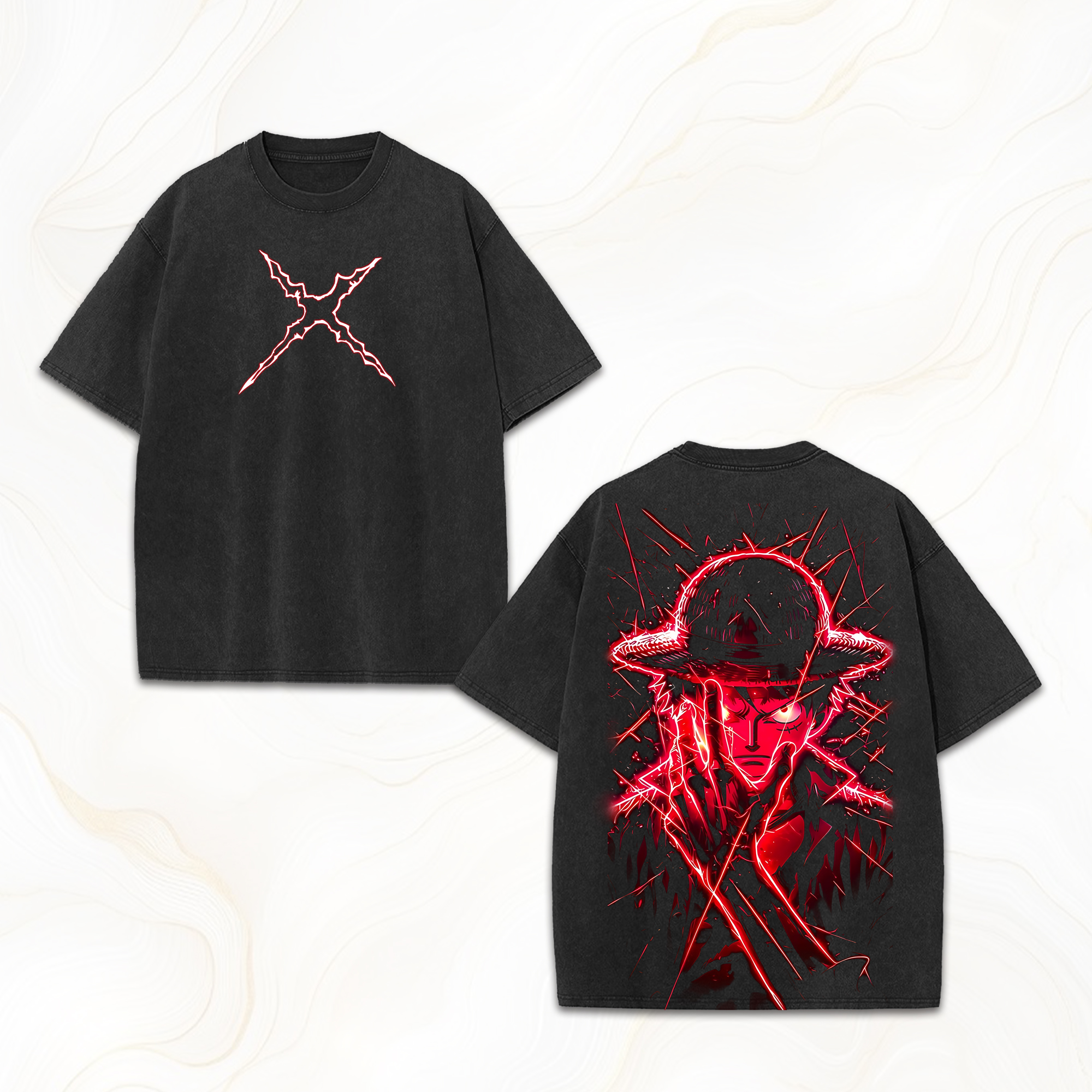 Luffy Vintage 3D Direct Inkjet Printed Washed Unisex T-Shirt