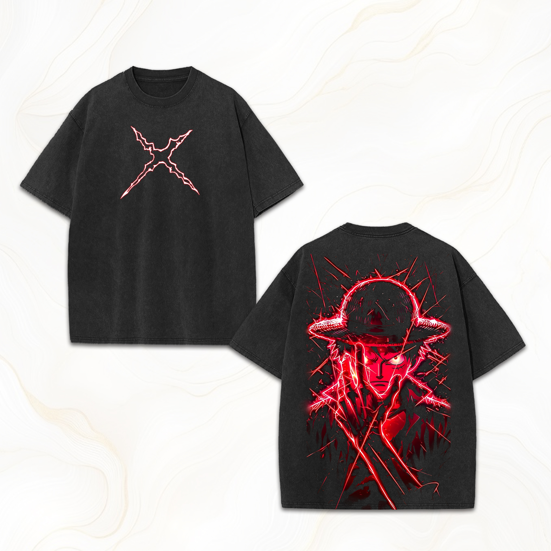 Luffy Vintage 3D Direct Inkjet Printed Washed Unisex T-Shirt