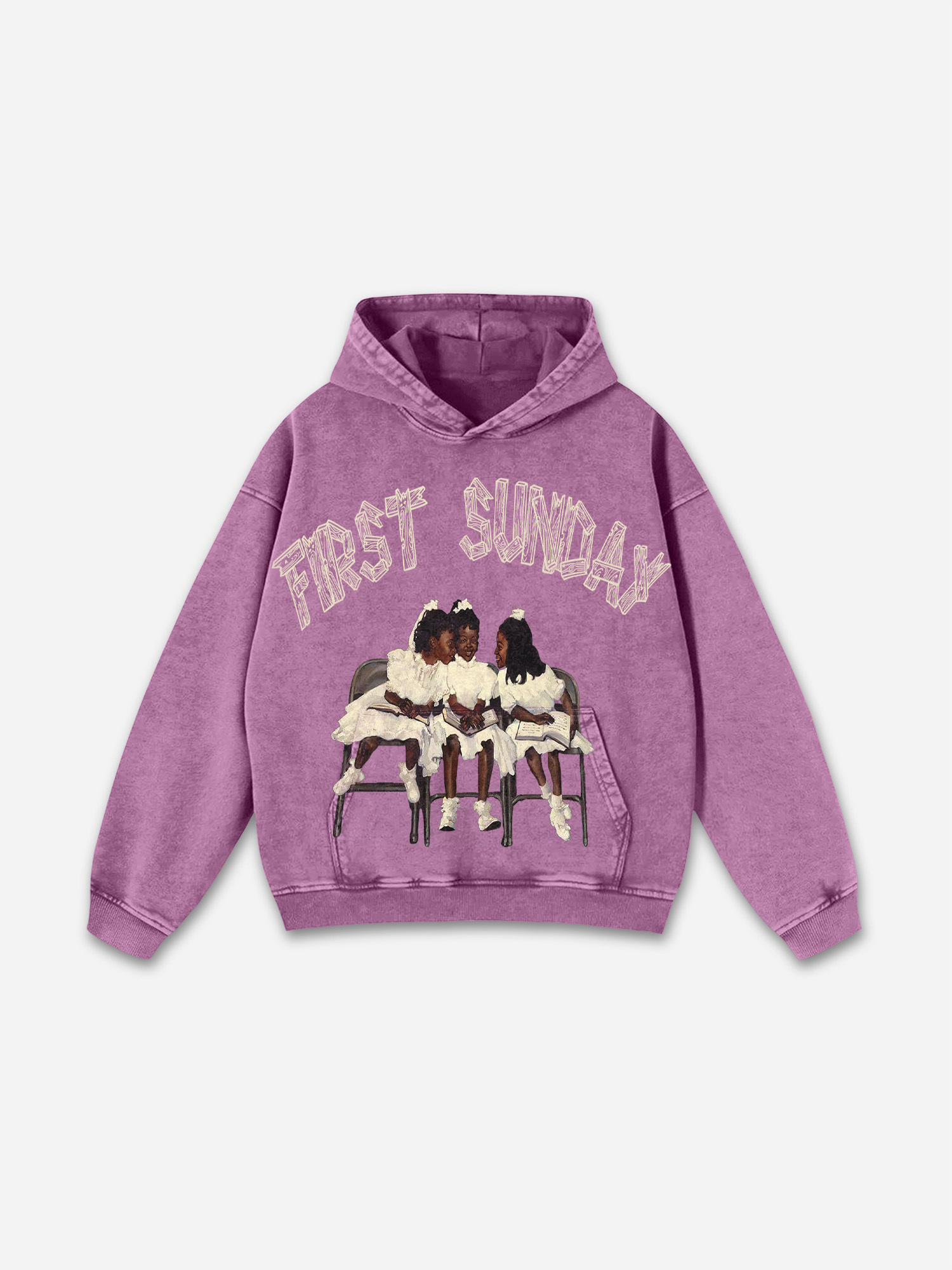 Vintage First Sunday Faith Graphic Acid Washed Oversized Hoodie