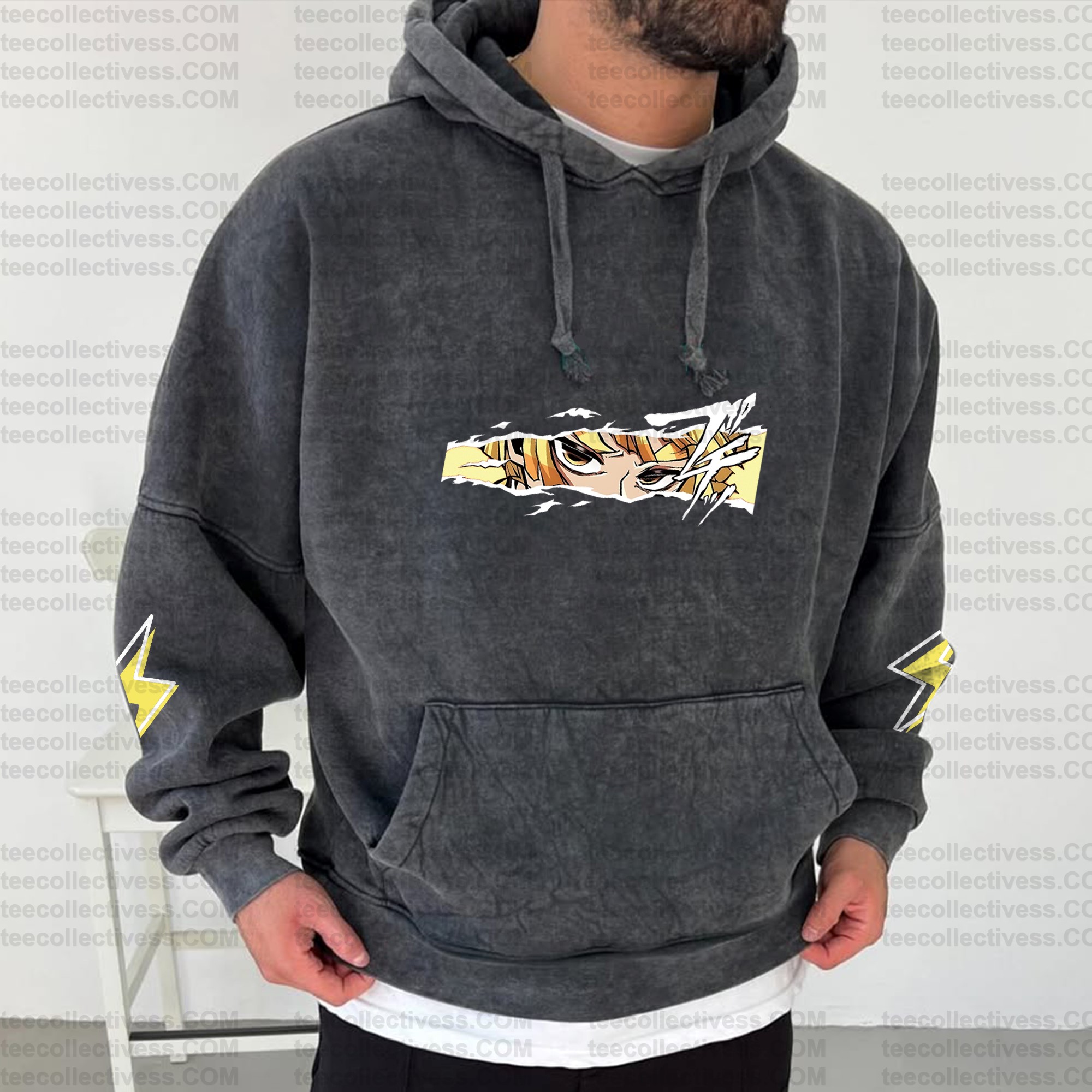 Vintage 3D Direct-Inkling Print Washed Unisex Hoodie