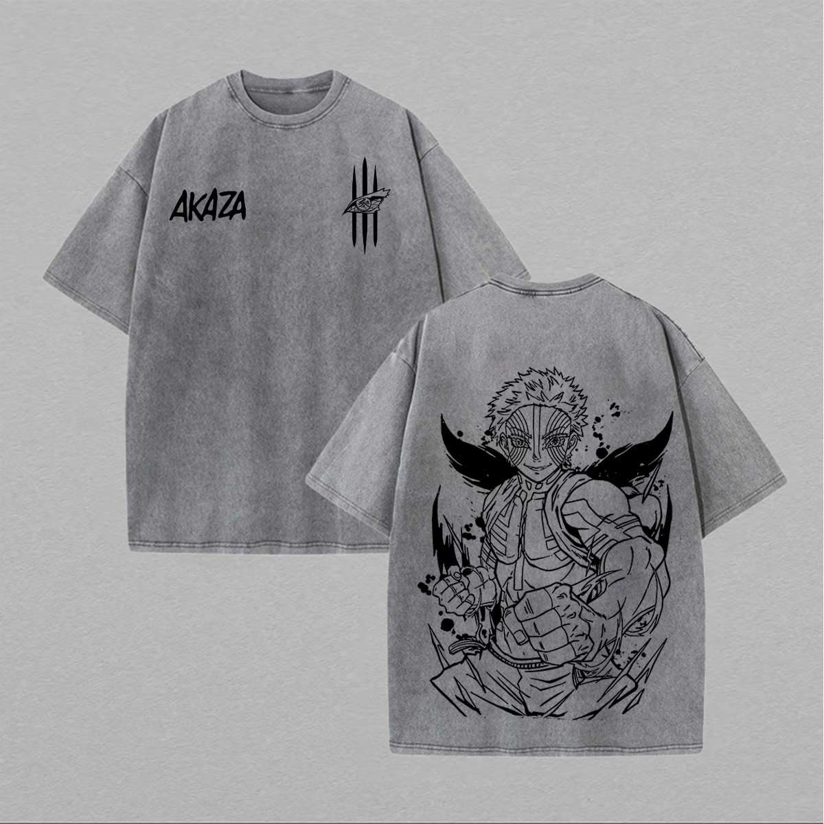 Akaza Demon Slayer Printed Unisex Washed 3D Direct Injection T-Shirt