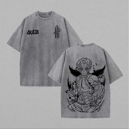 Akaza Demon Slayer Printed Unisex Washed 3D Direct Injection T-Shirt