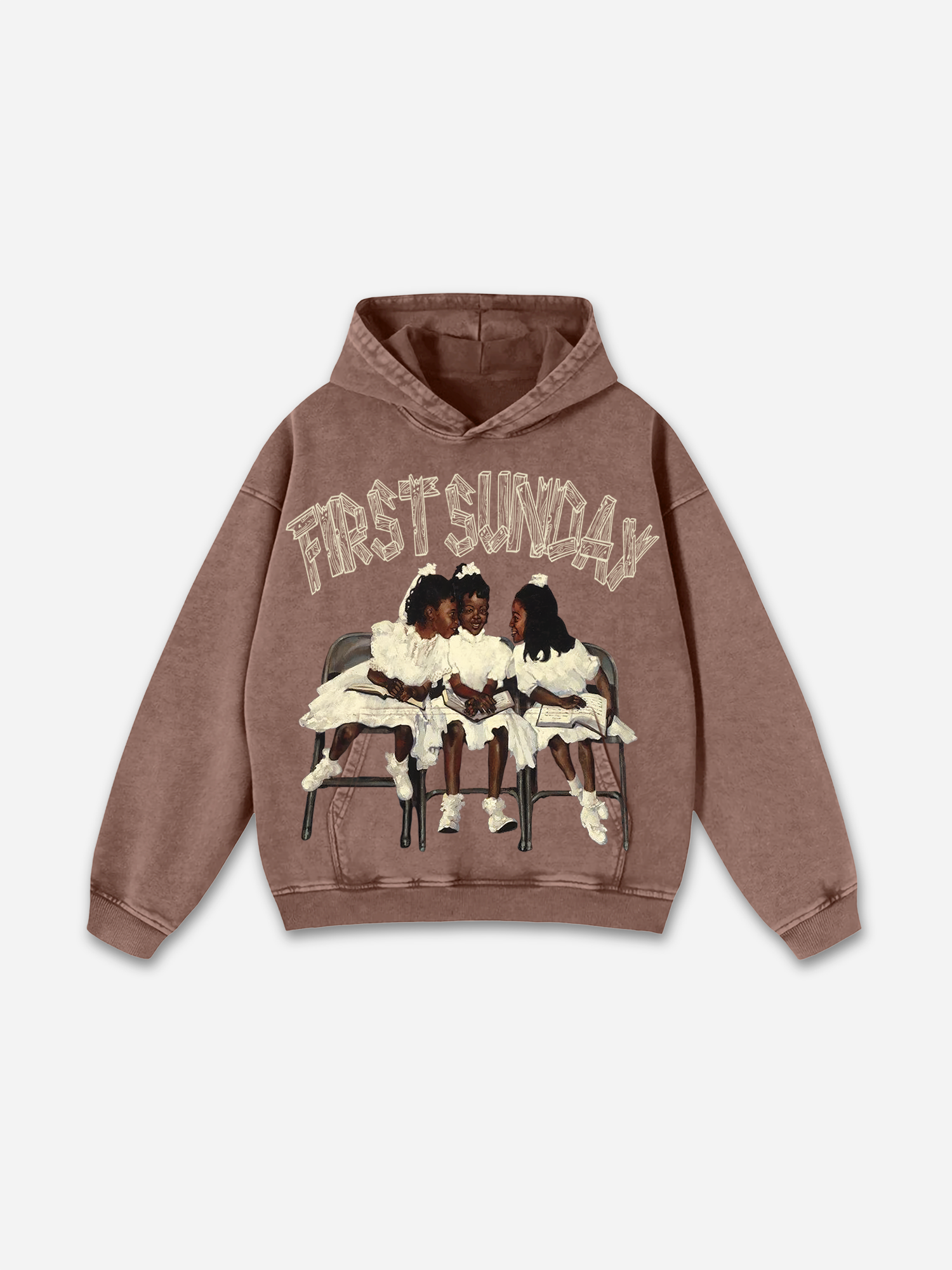 Vintage First Sunday Faith Graphic Acid Washed Oversized Hoodie