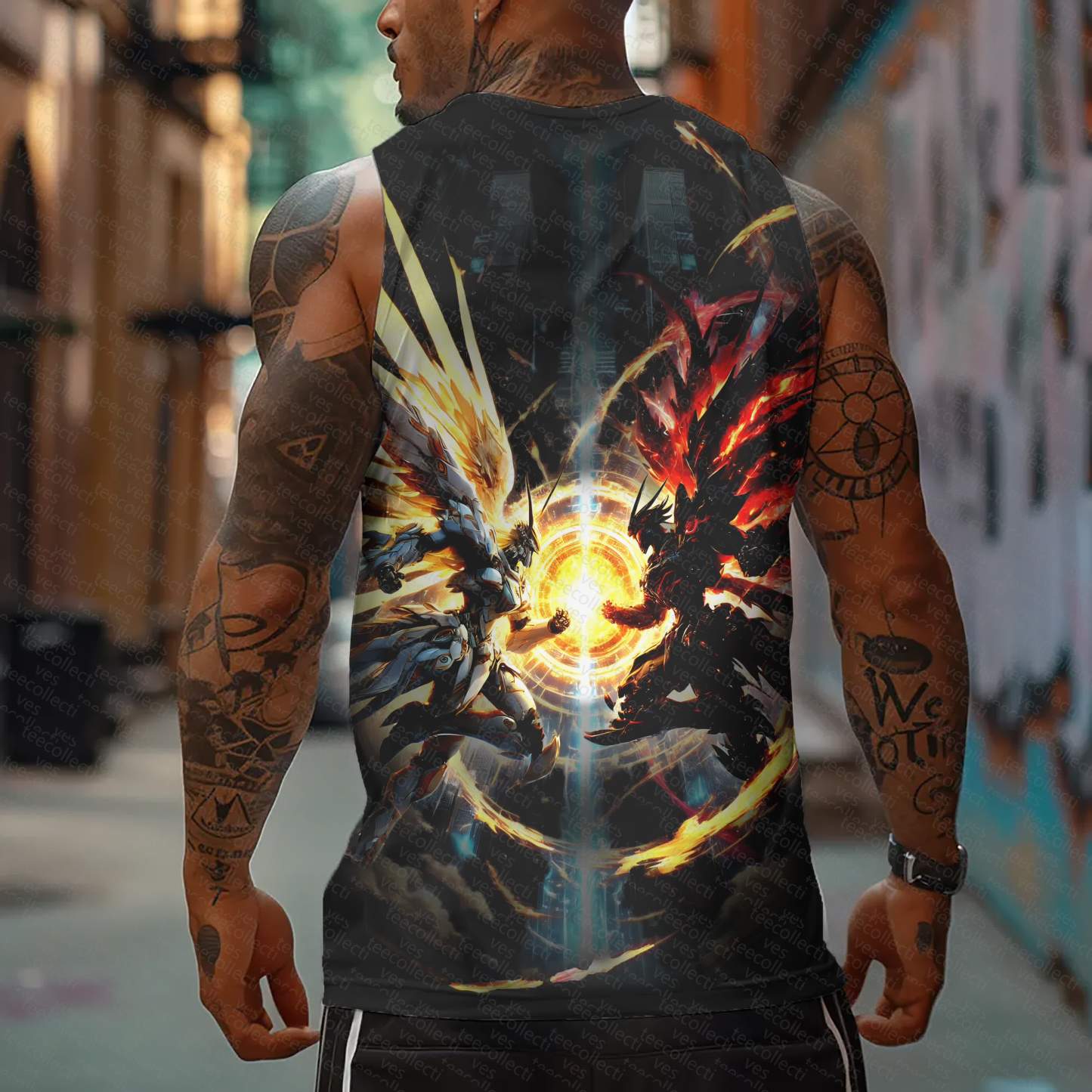 Oversized Anime Print Gym Tank Top