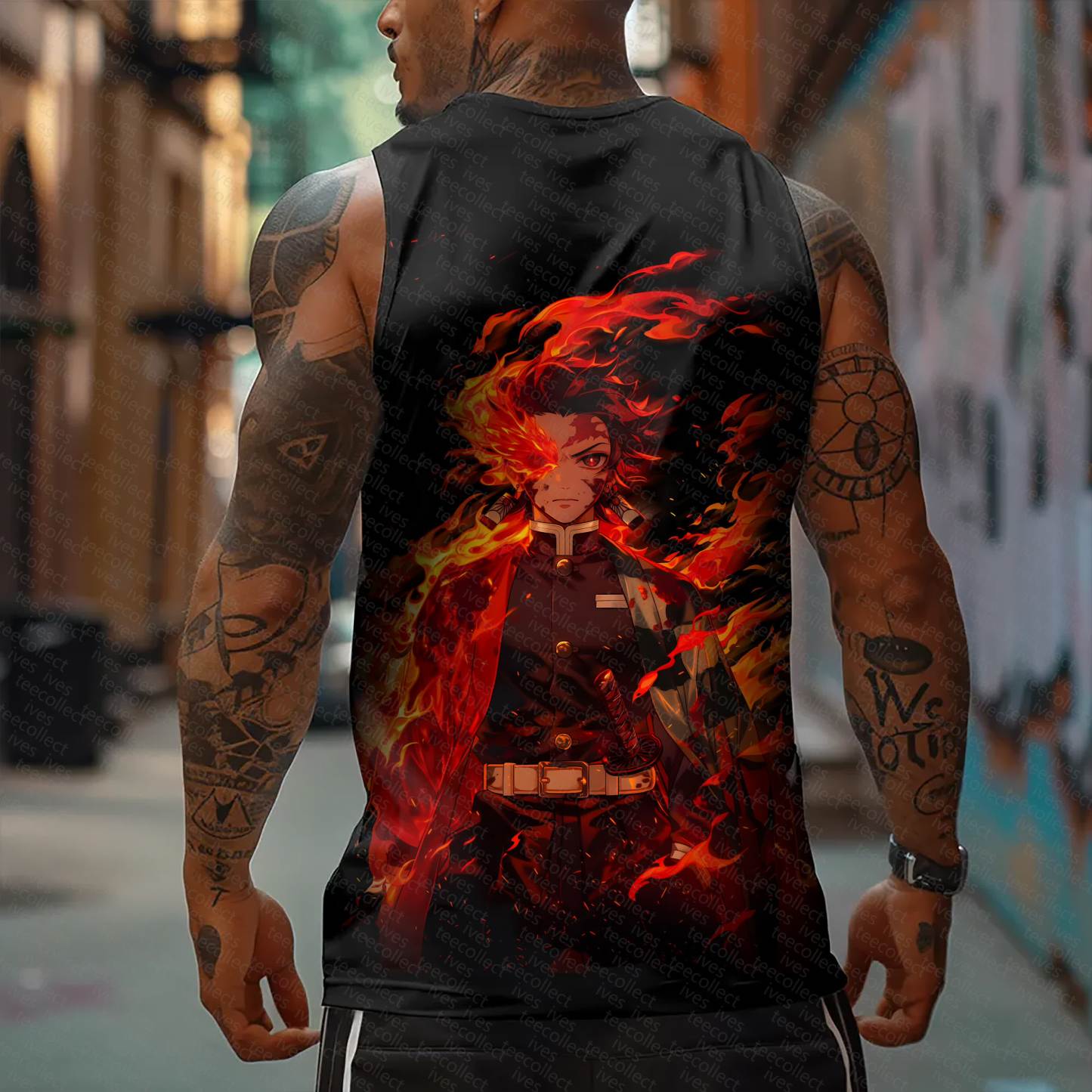 Oversized Anime Print Gym Tank Top