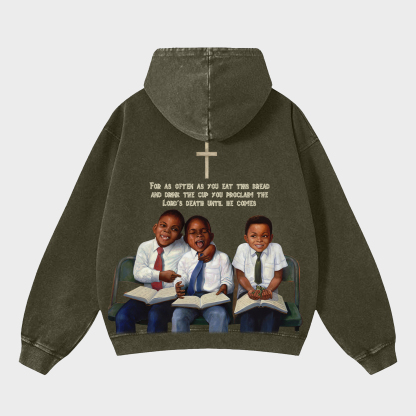 Vintage First Sunday Faith Graphic Acid Washed Oversized Hoodie