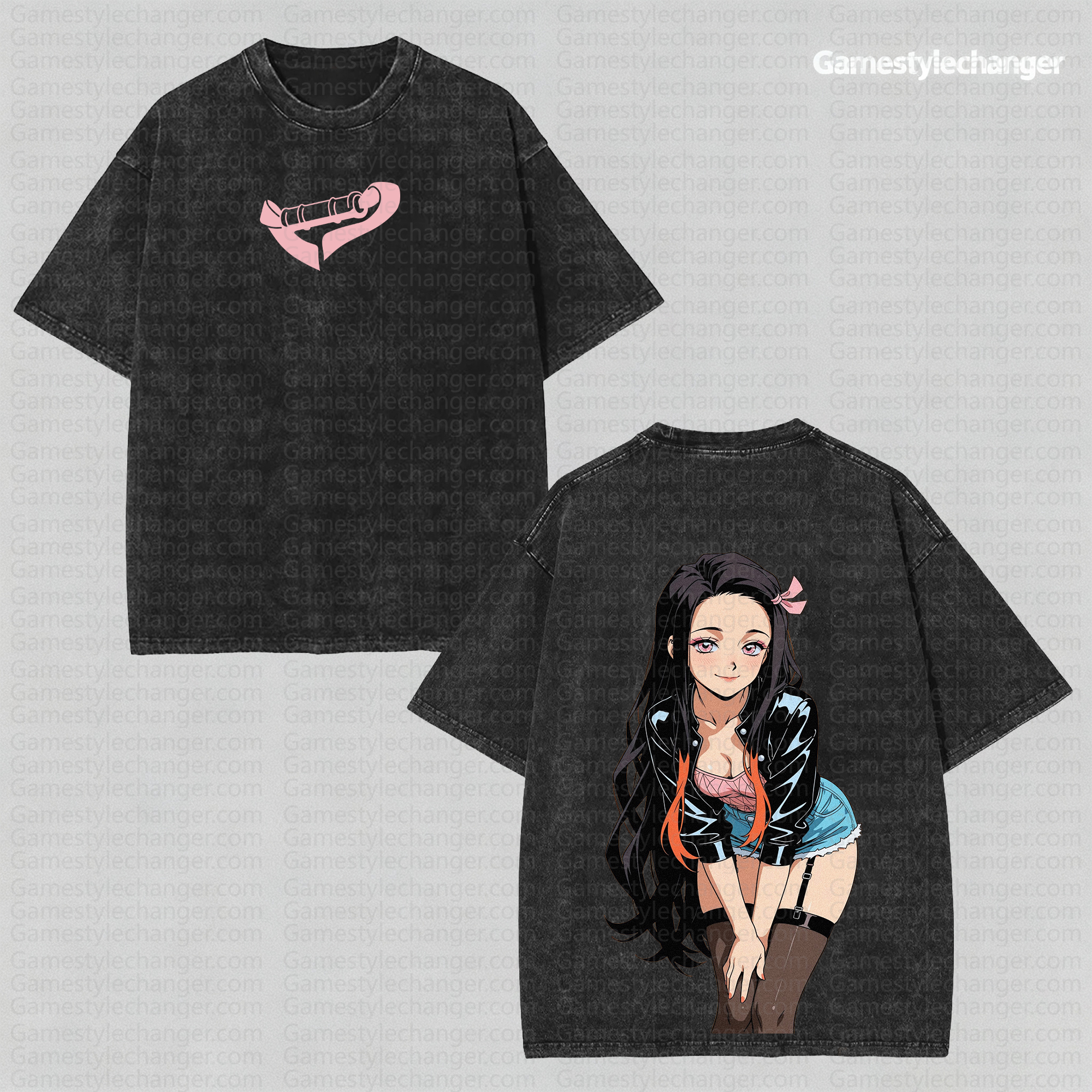 Unisex Anime Style Vintage Washed T-Shirt