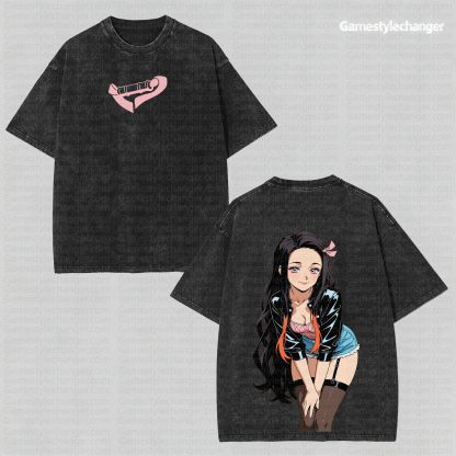 Unisex Anime Style Vintage Washed T-Shirt