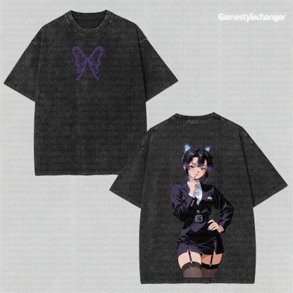 Unisex Anime Style Vintage Washed T-Shirt