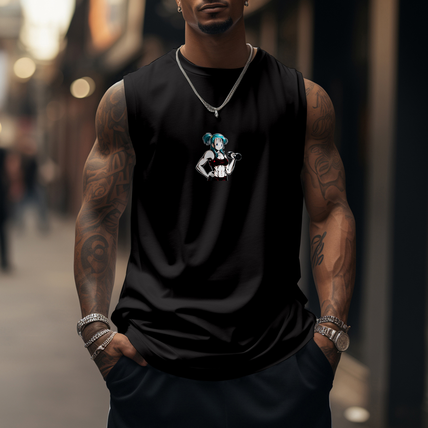 Oversized Cotton DB Anime Print Tank Top