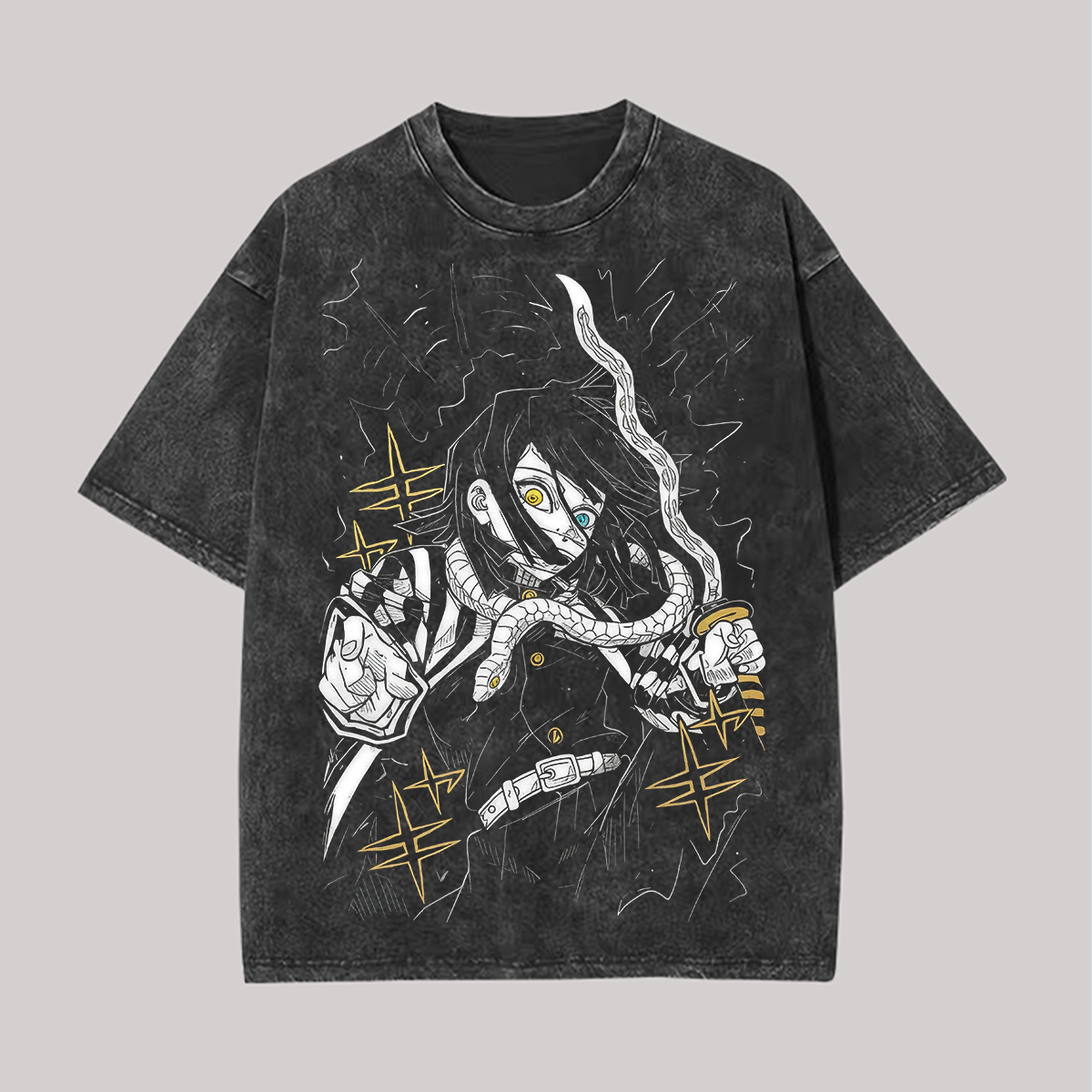 Obanai Iguro Printed Unisex Washed 3D Direct Injection T-Shirt