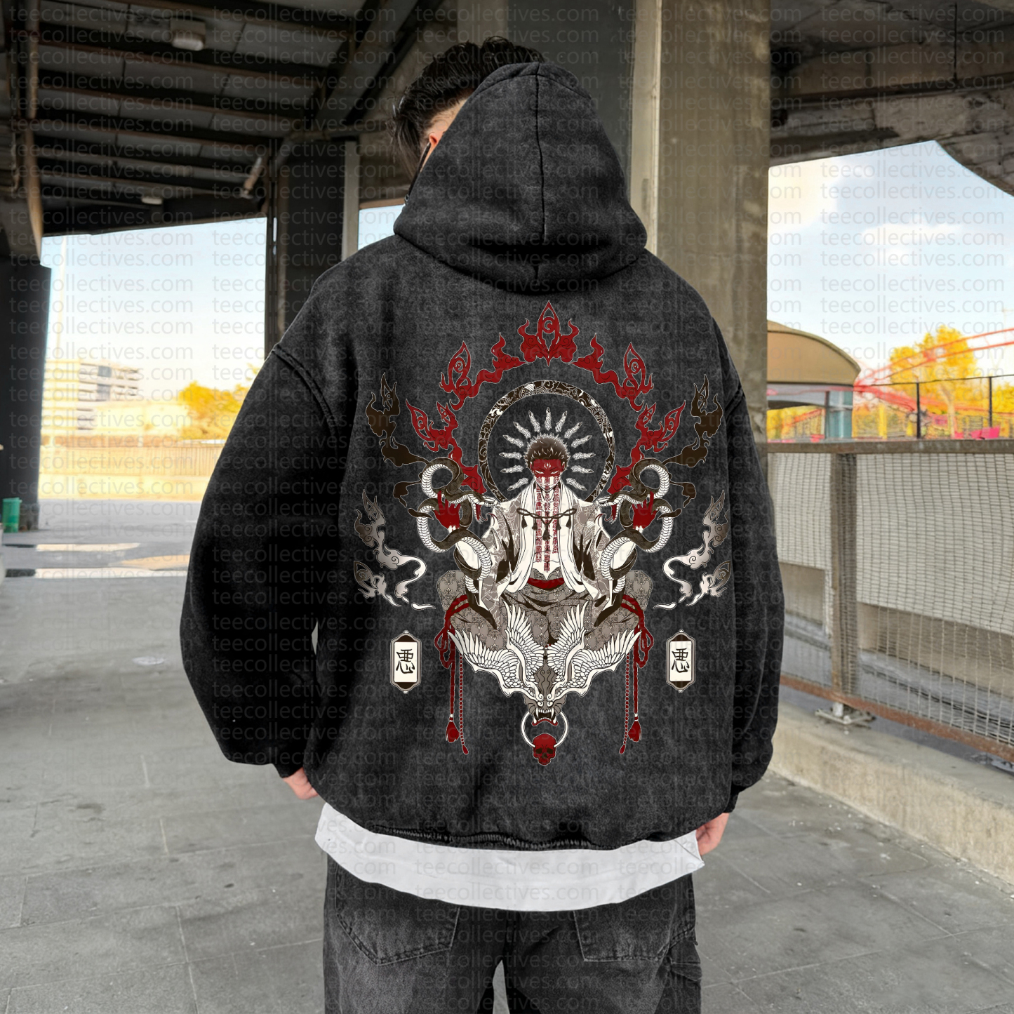 Unisex Anime Graphic Streetwear Vintage Washed Hoodie