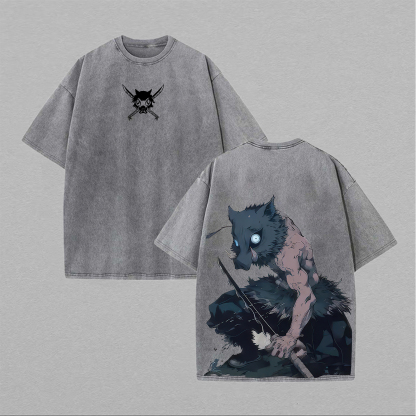 Hashibira Inosuke Printed Unisex Washed 3D Direct Injection T-Shirt