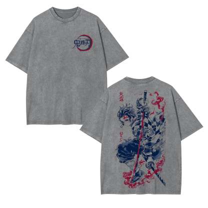 Unisex Anime Inspired Vintage Washed T-Shirt丨Demon Slayer