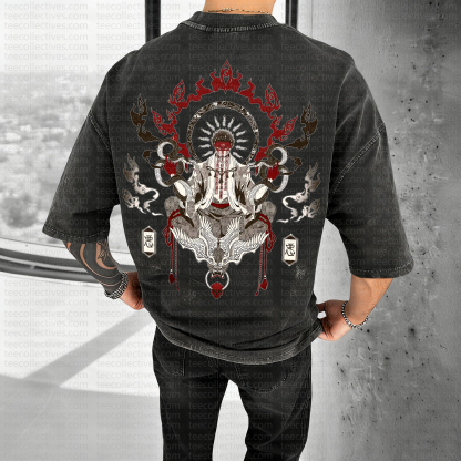 Unisex Anime Style Vintage Washed 3D Direct Injection T-Shirt