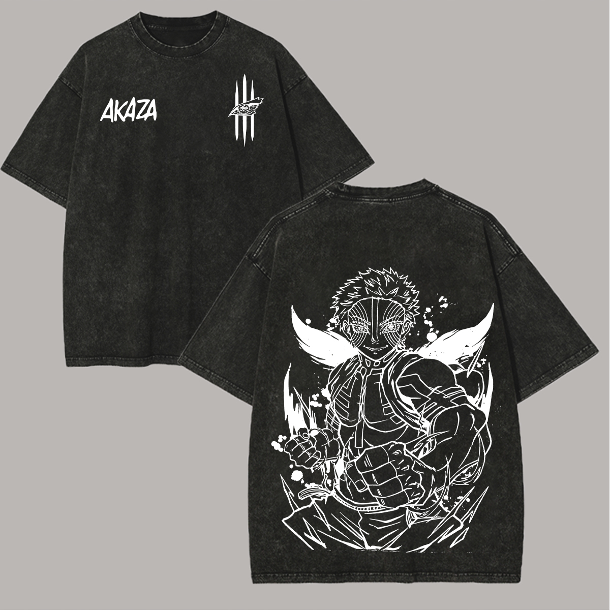 Akaza Demon Slayer Printed Unisex Washed 3D Direct Injection T-Shirt