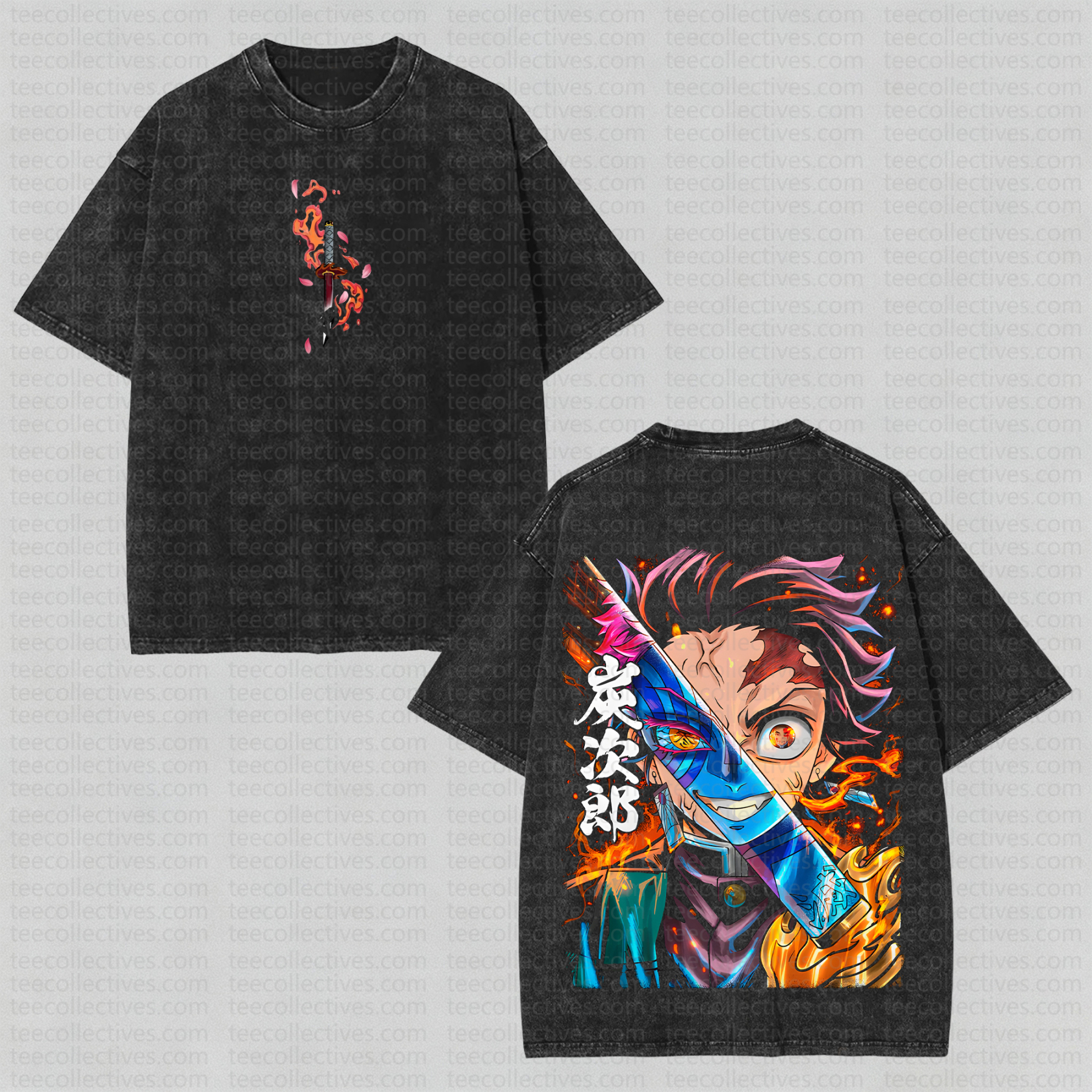 Unisex Anime Style Vintage Washed 3D Direct Injection T-Shirt