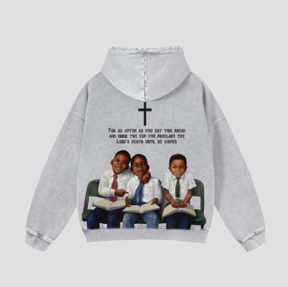 Vintage First Sunday Faith Graphic Acid Washed Oversized Hoodie