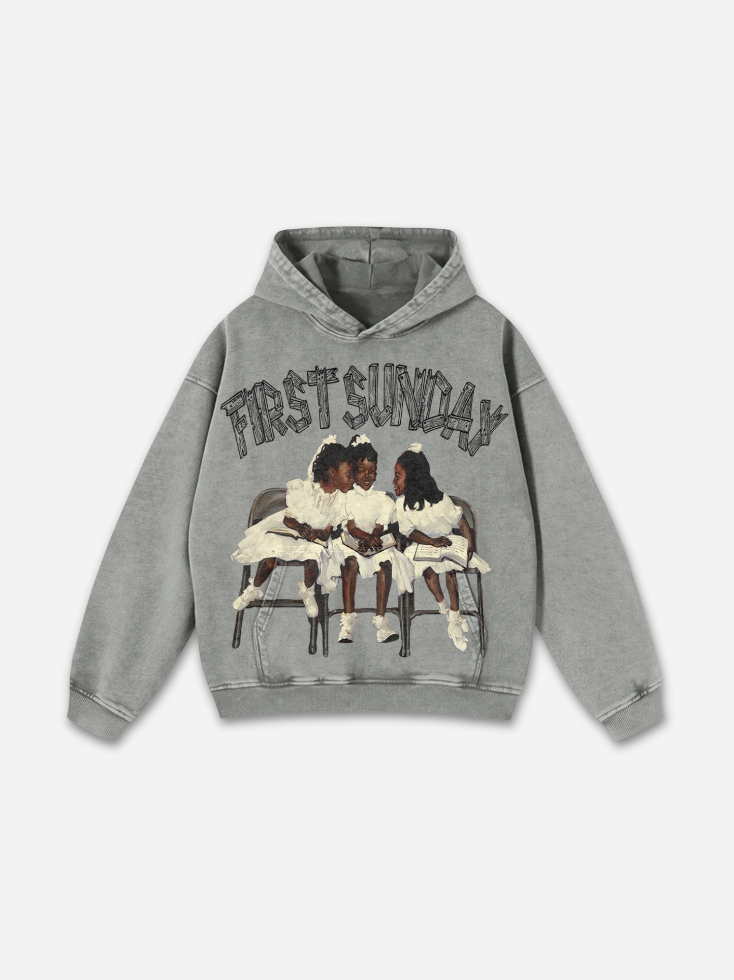 Vintage First Sunday Faith Graphic Acid Washed Oversized Hoodie