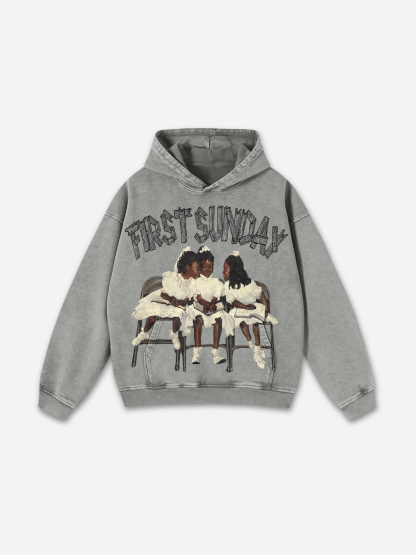 Vintage First Sunday Faith Graphic Acid Washed Oversized Hoodie
