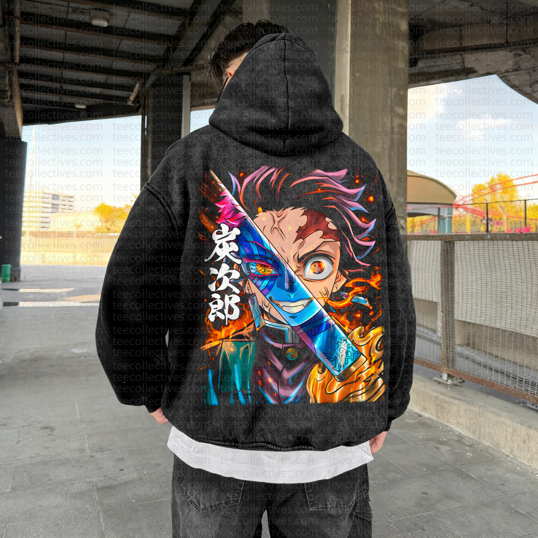 Unisex Anime Graphic Streetwear Vintage Washed Hoodie