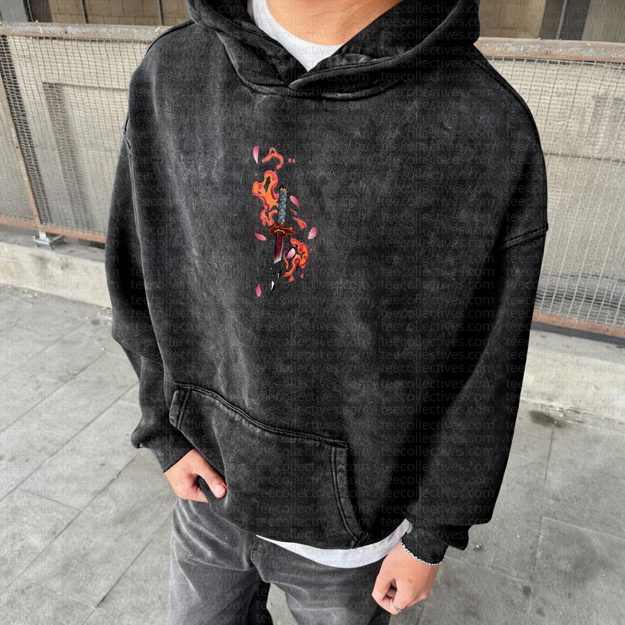 Unisex Anime Graphic Streetwear Vintage Washed Hoodie