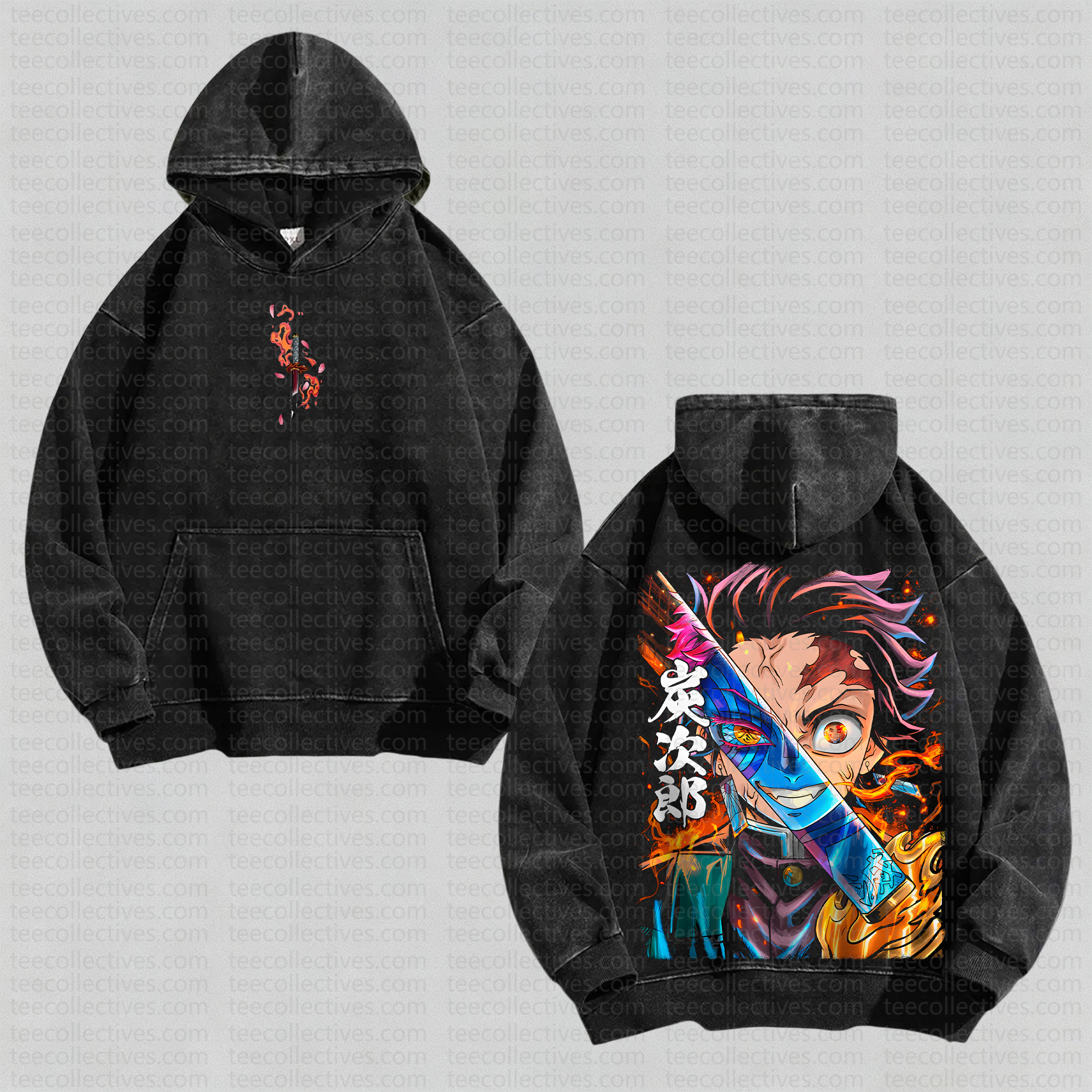 Unisex Anime Graphic Streetwear Vintage Washed Hoodie