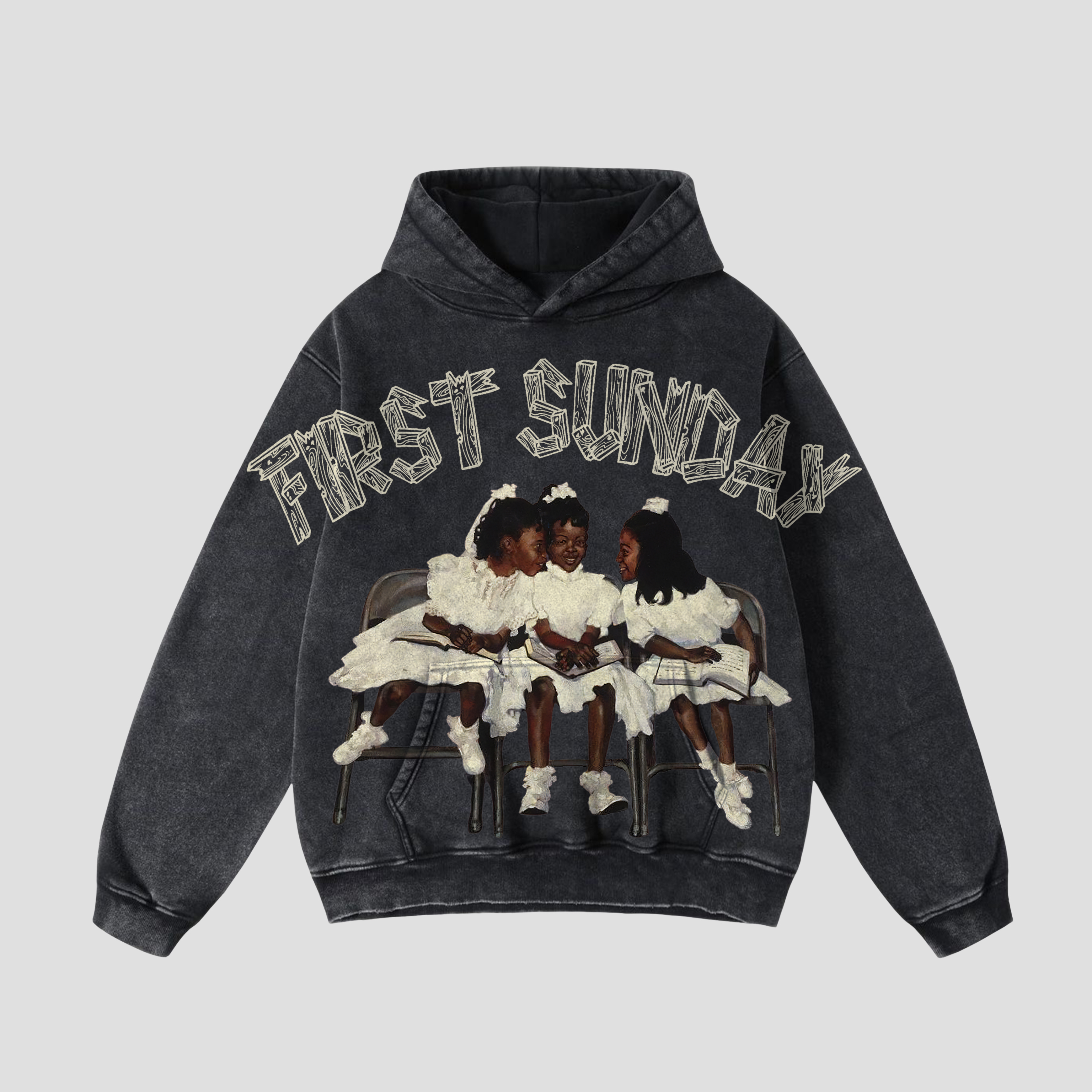 Vintage First Sunday Faith Graphic Acid Washed Oversized Hoodie