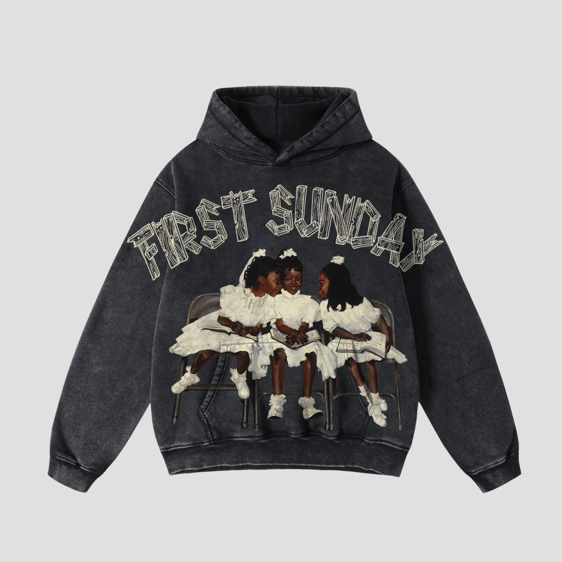 Vintage First Sunday Faith Graphic Acid Washed Oversized Hoodie