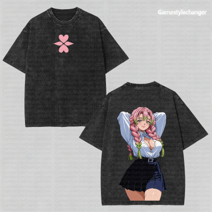 Unisex Anime Style Vintage Washed T-Shirt