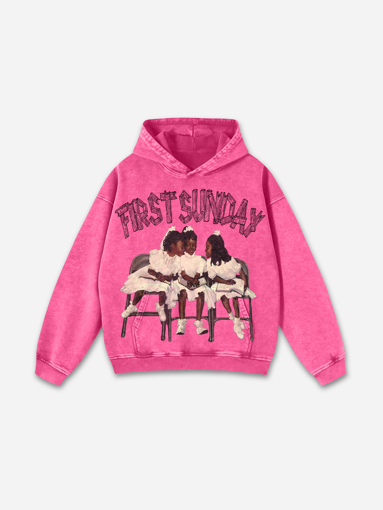 Vintage First Sunday Faith Graphic Acid Washed Oversized Hoodie