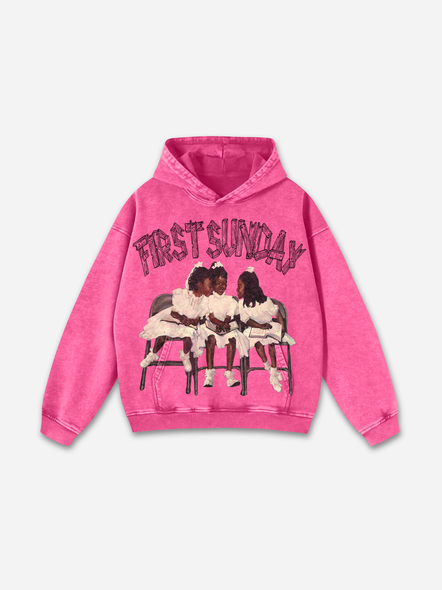 Vintage First Sunday Faith Graphic Acid Washed Oversized Hoodie