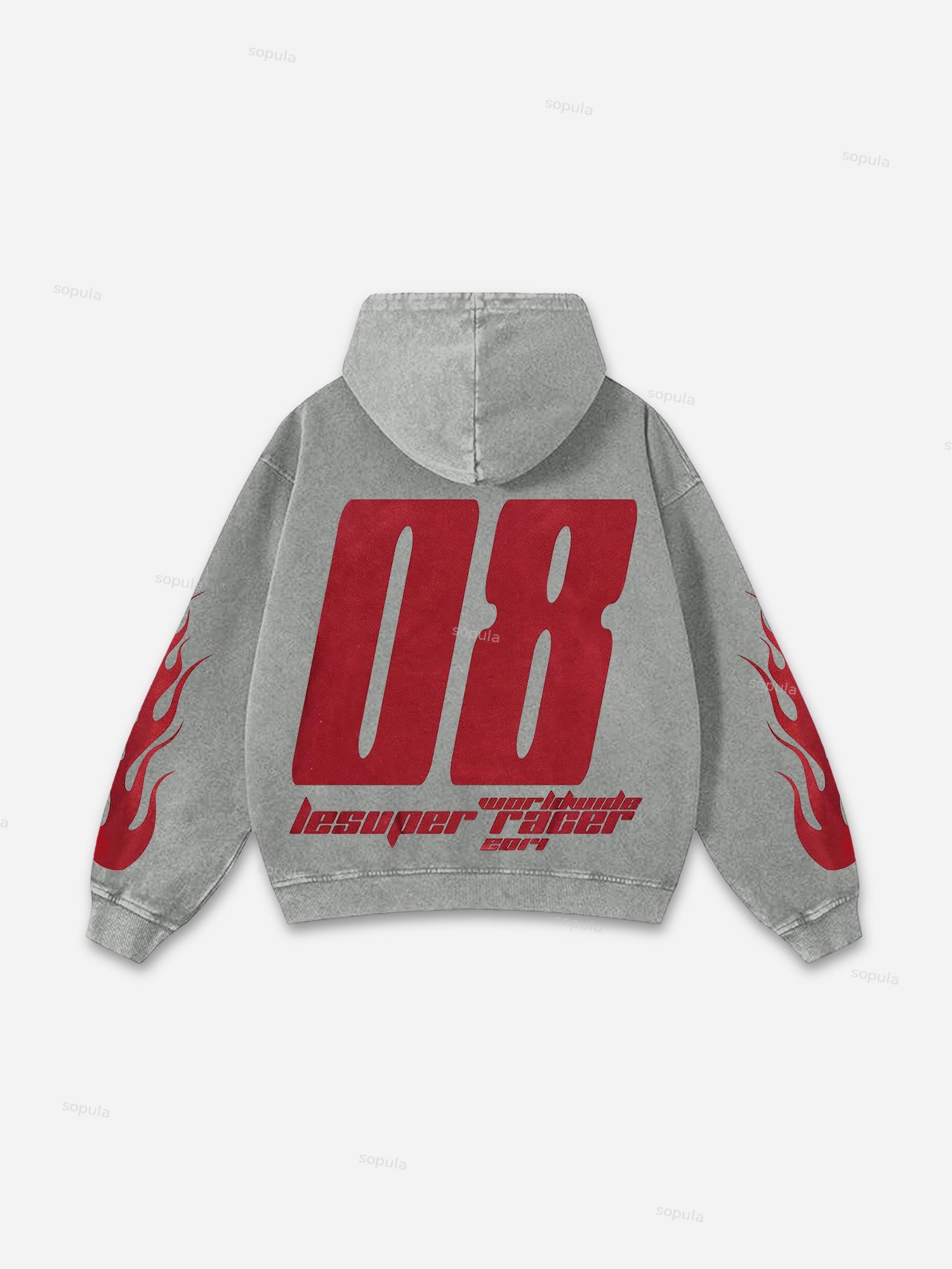 Sopula Vintage Lesuper Racer On The Way Graphic Acid Washed Oversized Hoodie
