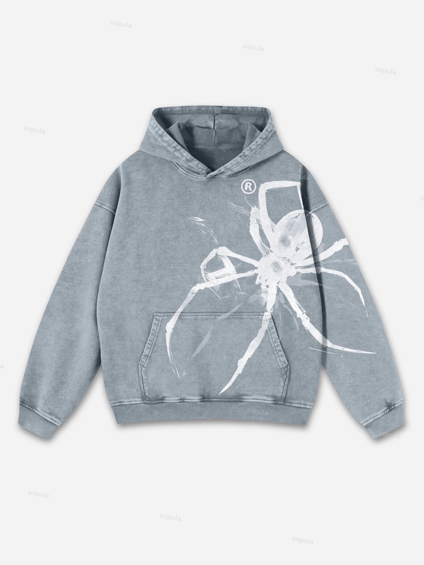 Vintage Spider Graphic Acid Washed Oversized Hoodie