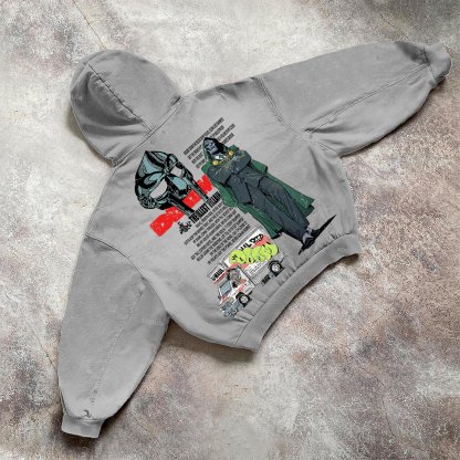 Sopula Vintage The Illest Villain Mf Doom Graphic Print Washed Hoodie