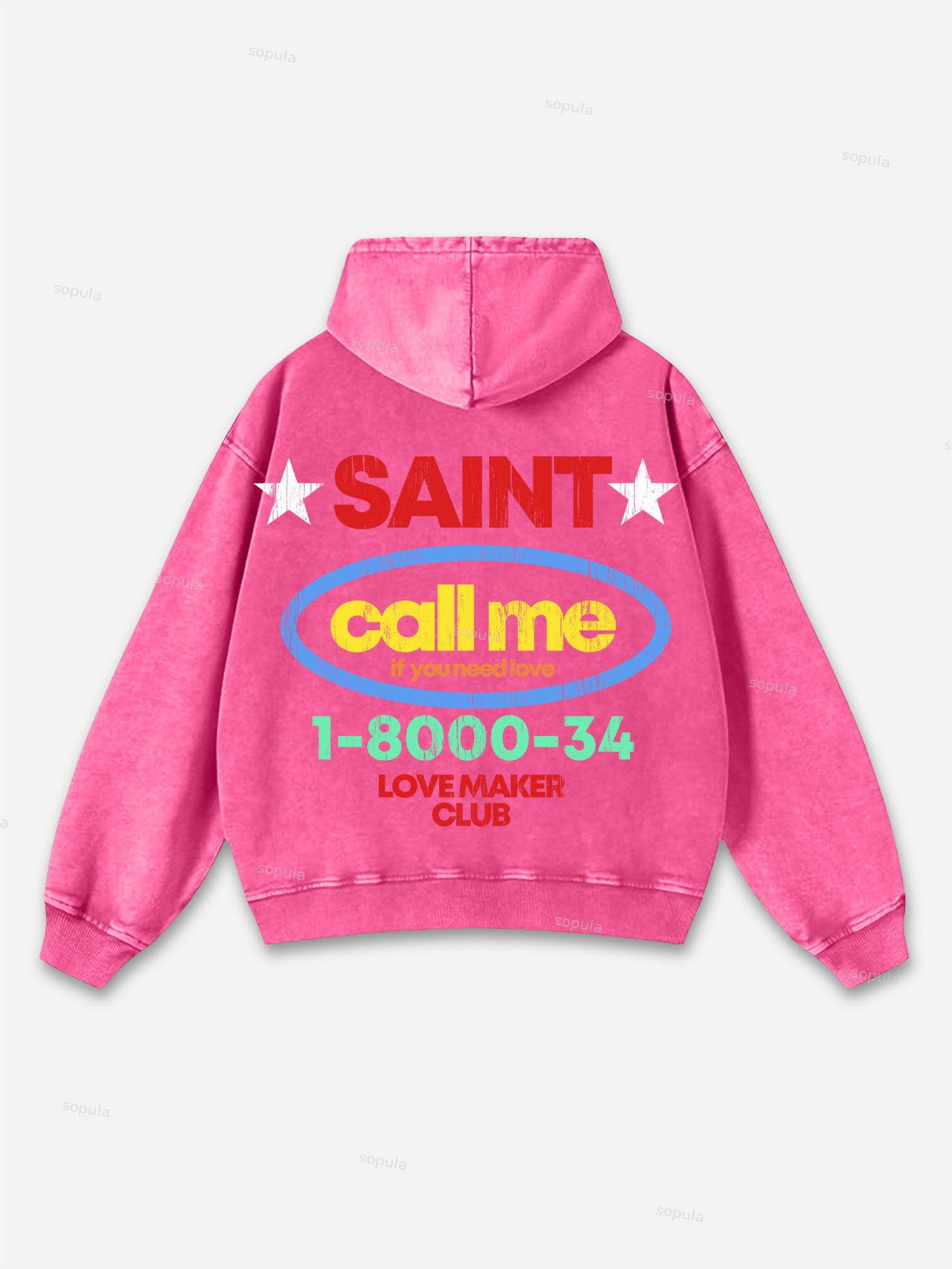 Sopula Vintage Saint Call Me If You Need Love Graphic Washed Oversized Hoodie