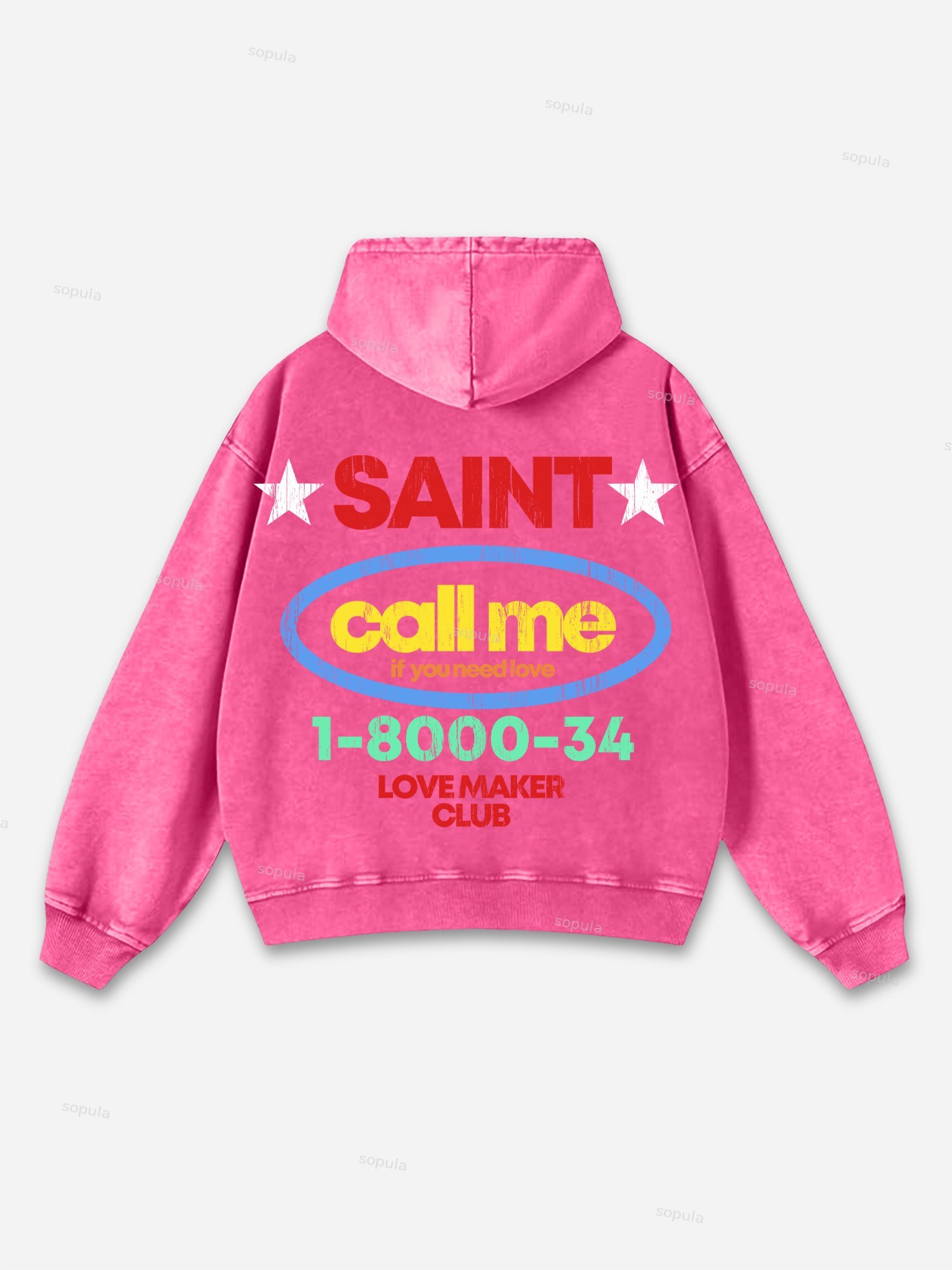 Sopula Vintage Saint Call Me If You Need Love Graphic Washed Oversized Hoodie