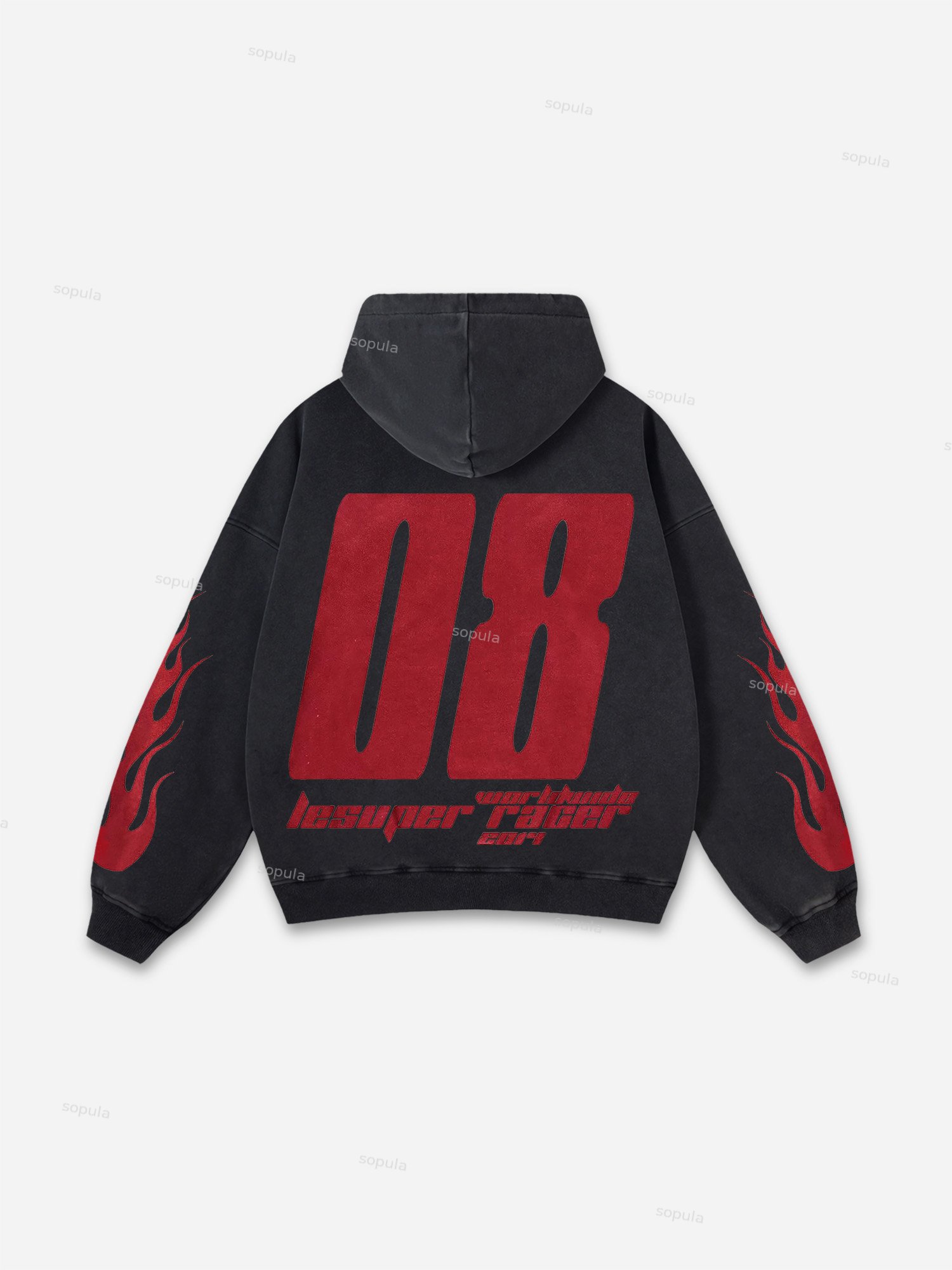 Sopula Vintage Lesuper Racer On The Way Graphic Acid Washed Oversized Hoodie