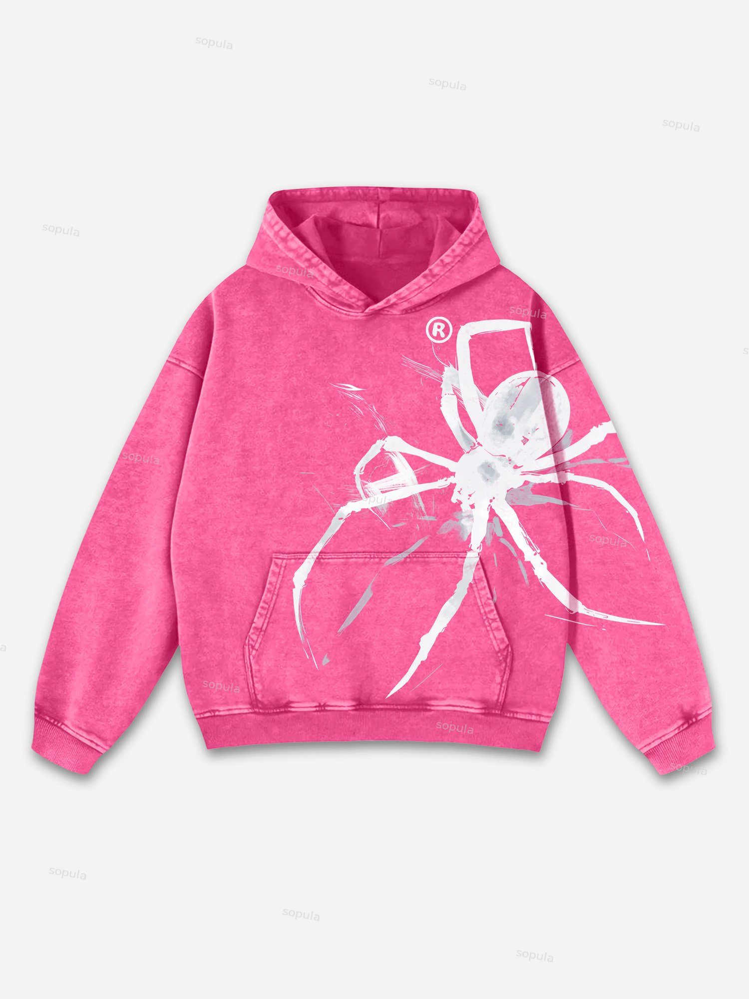 Vintage Spider Graphic Acid Washed Oversized Hoodie