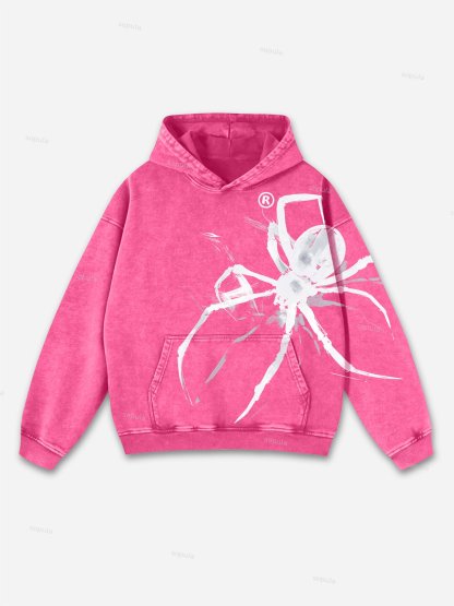 Vintage Spider Graphic Acid Washed Oversized Hoodie